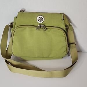 Baggallini Crossbody Bag Green Nylon Zip Pocket Turn Lock Shoulder Bag Women